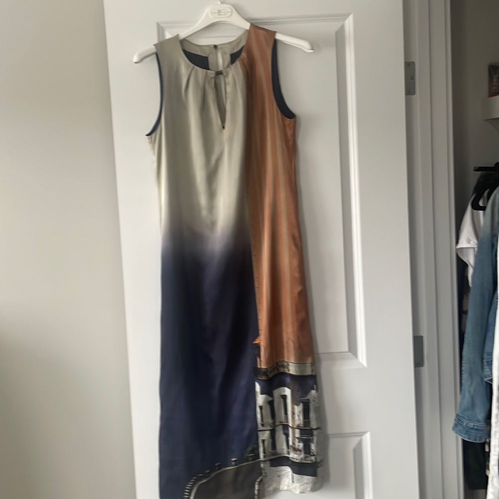 Marc Cain Sleeveless Midi Dress in Cream, Navy, and Rust